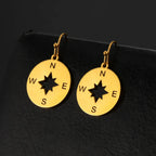 Boucles d'Oreilles Compas Pendantes Boussole Rose des Vents Femme or