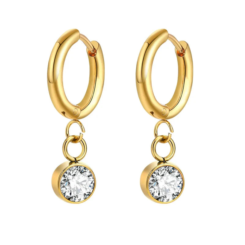 Boucles d'Oreilles Créoles avec Zircon Pierre de Naissance