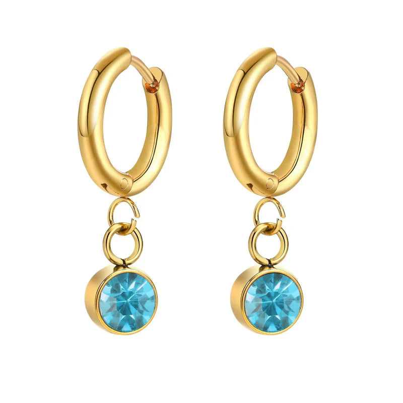 Boucles d'Oreilles Créoles avec Zircon Pierre de Naissance