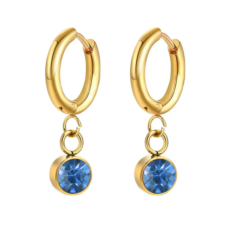 Boucles d'Oreilles Créoles avec Zircon Pierre de Naissance