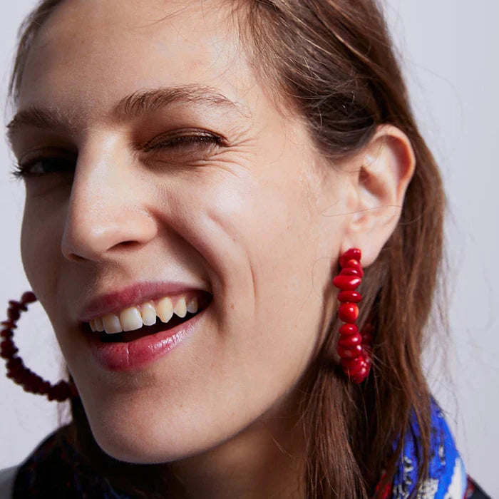 Boucles d'Oreilles Créoles Corail rouge