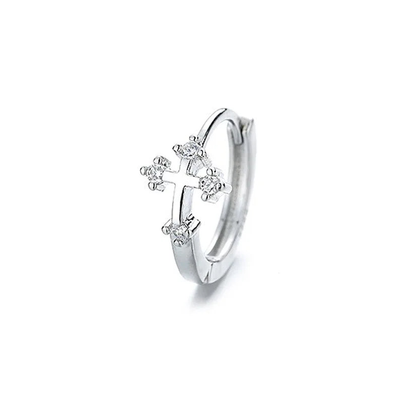 Boucles d'Oreilles Créoles Croix de Jésus avec Zircon