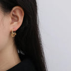 Boucles d'Oreilles Créoles Etoiles et Lunes pendantes or