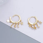Boucles d'Oreilles Créoles Etoiles et Lunes pendantes or
