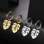 Boucles d'Oreilles Créoles Feuille de Palmier argent