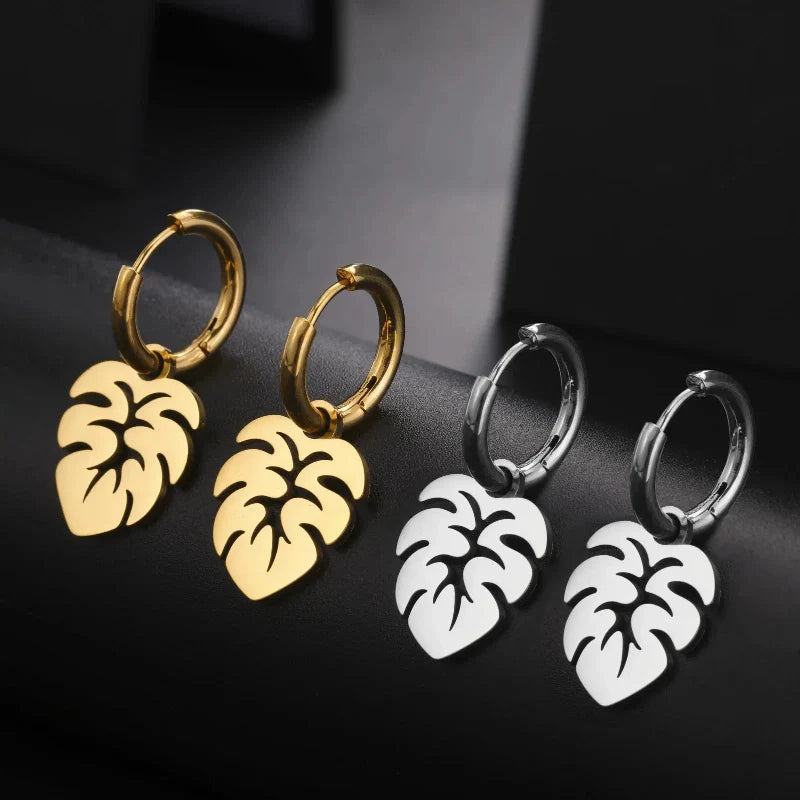 Boucles d'Oreilles Créoles Feuille de Palmier argent