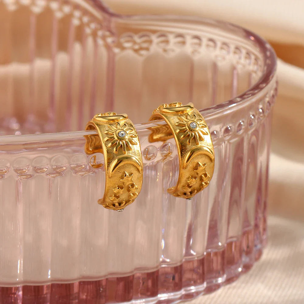 Boucles d'Oreilles Créoles Rétros Soleil or