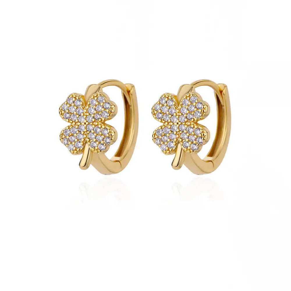 Boucles d'Oreilles Créoles Trèfle à 4 Feuilles en Zircon