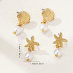 Boucles d'oreilles dorées coquillage étoile de mer et perle