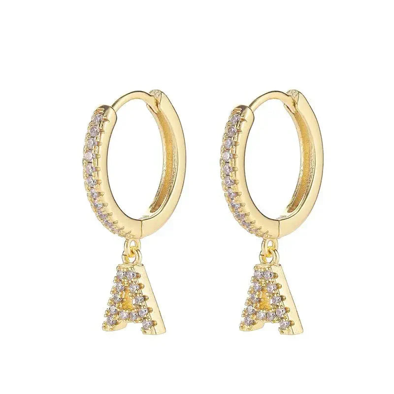 イニシャル付きフープピアス レディース a