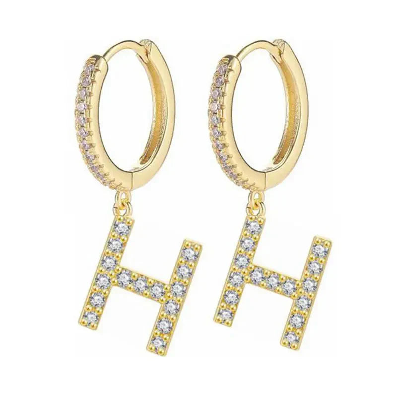 イニシャル付きフープピアス レディース h