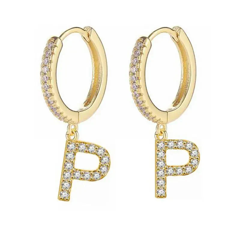 イニシャル付きフープピアス レディース p