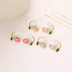 Boucles d'Oreilles Pendante Fleur de Tulipe et Perle violet