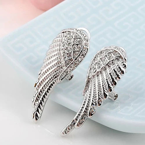 Boucles d'oreilles pendantes ailes d'ange avec strass argent