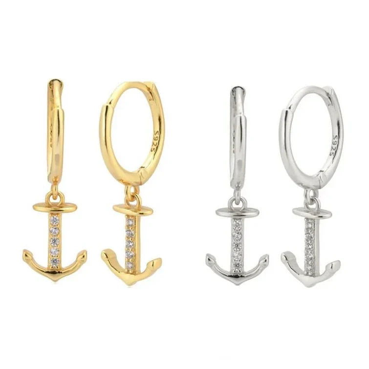 Boucles d'oreilles pendantes ancre or