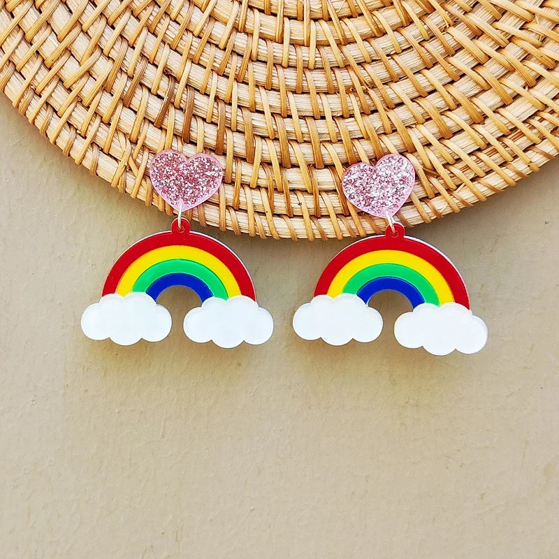 Boucles d'oreilles pendantes arc-en-ciel nuages