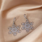 Boucles d'Oreilles Pendantes Argentées Cube de Métatron