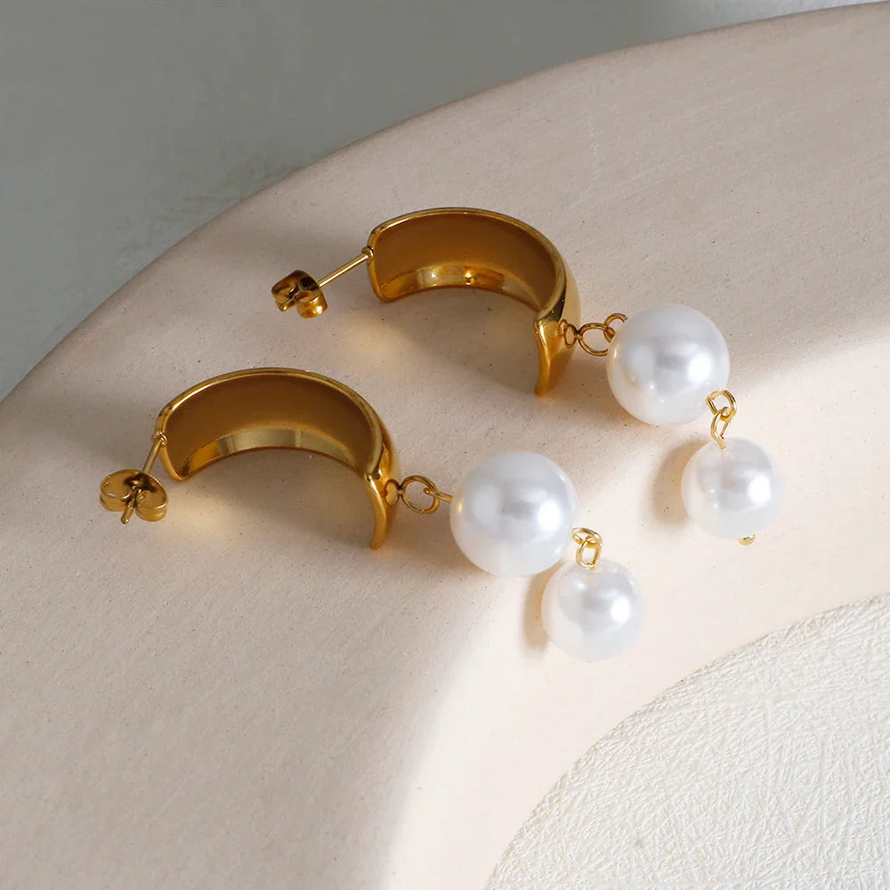 Boucles d'Oreilles Pendantes avec Perles or