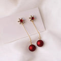 Boucles d'Oreilles Pendantes Boules de Noël Rouges