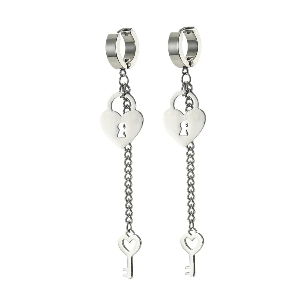 Boucles d'oreilles pendantes clef et cadenas argent