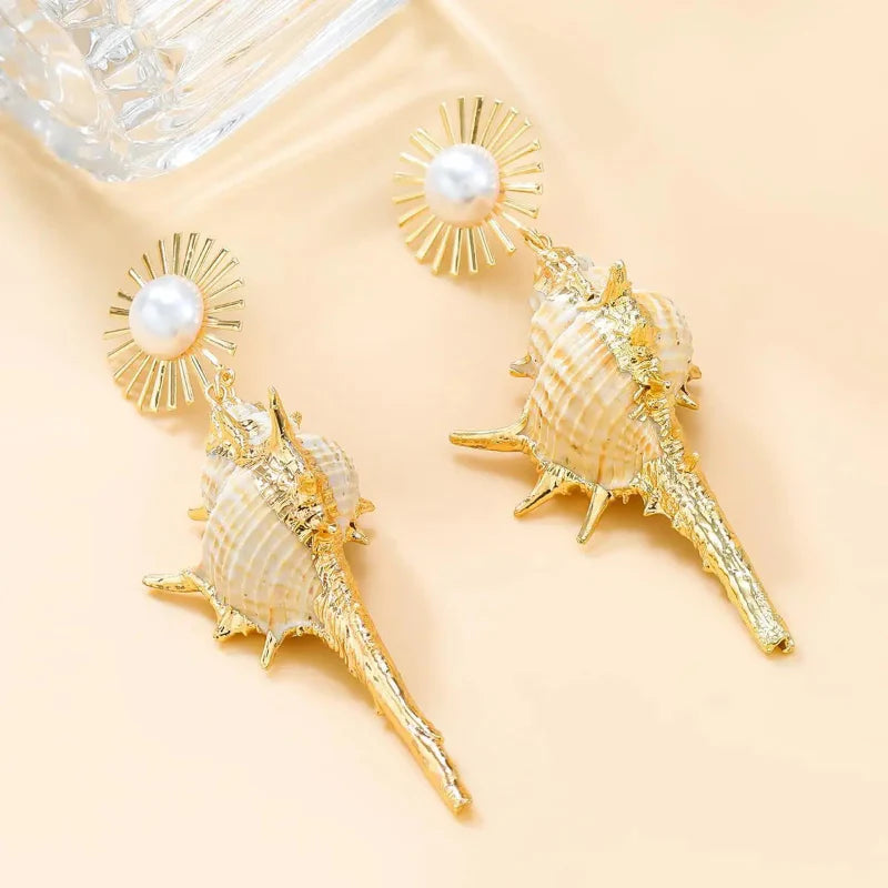 Boucles d'Oreilles Pendantes Coquillage Conque