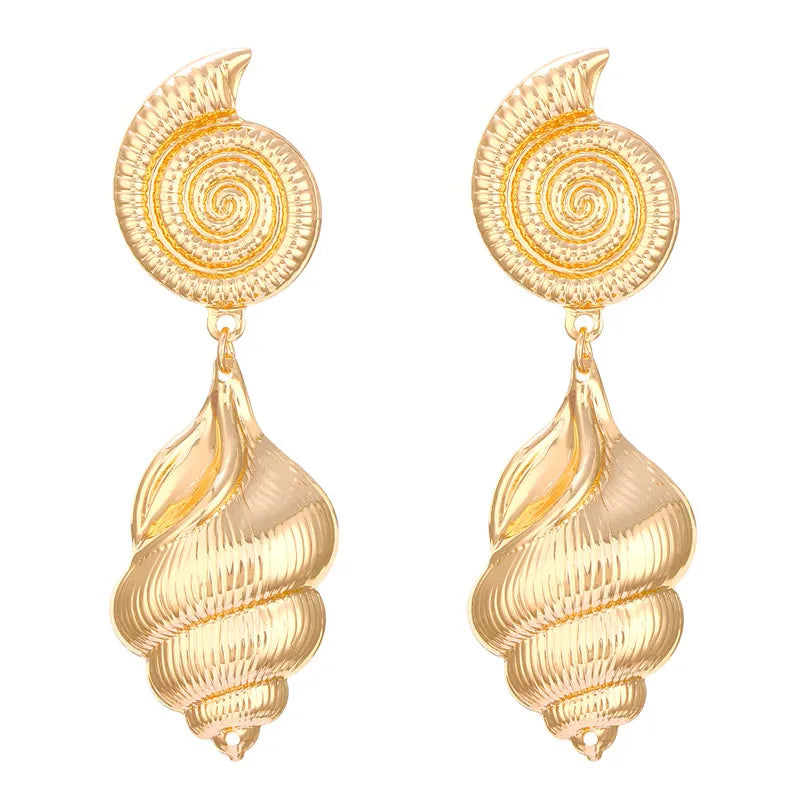 Boucles d'Oreilles Pendantes Coquillages Conques et Spirales
