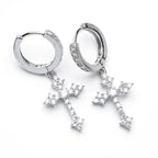 Boucles d'Oreilles Pendantes Croix Chrétienne en Zircon