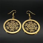 Boucles d'Oreilles Pendantes Cube de Métatron or
