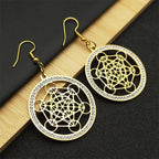Boucles d'Oreilles Pendantes Cube de Métatron or