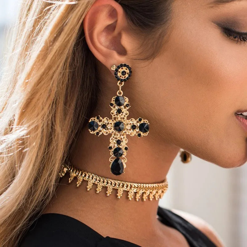 Boucles d'Oreilles Pendantes Ethniques Croix