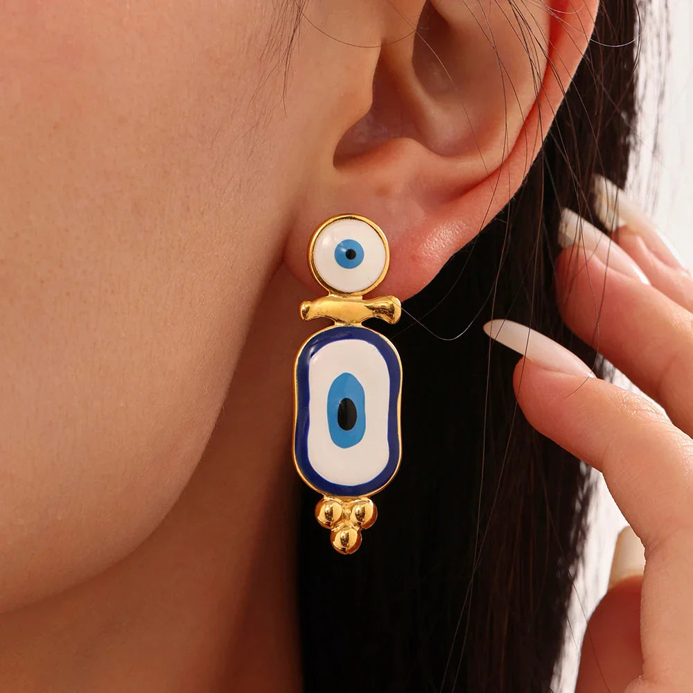 Boucles d'Oreilles Pendantes Ethniques Oeil Bleu or