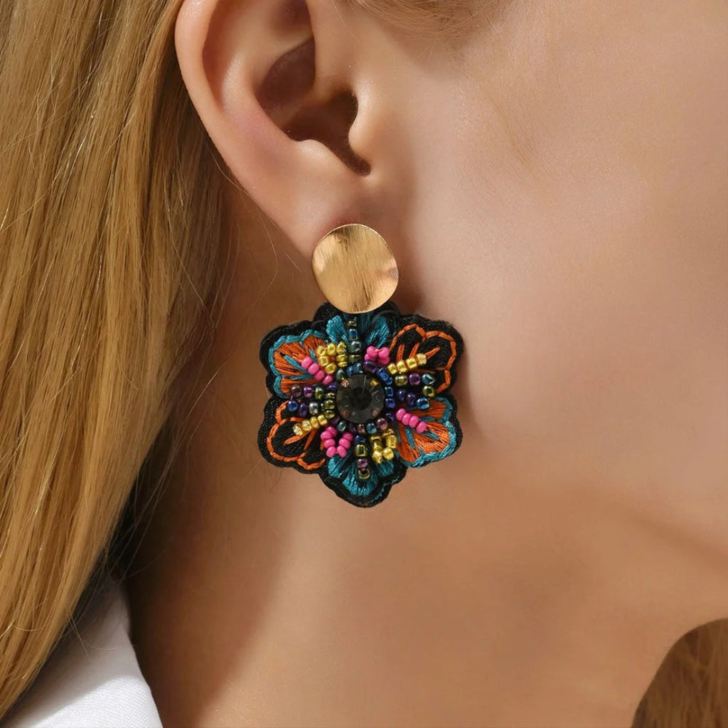 Boucles d'Oreilles Pendantes Fleur Colorée
