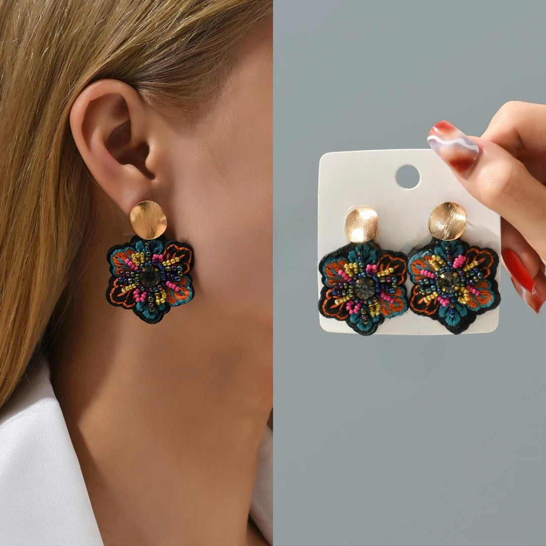 Boucles d'Oreilles Pendantes Fleur Colorée