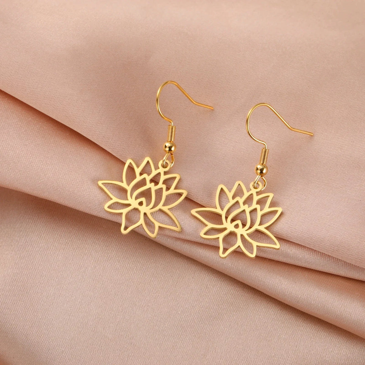 Boucles d'Oreilles Pendantes Fleur de Lotus Femme or