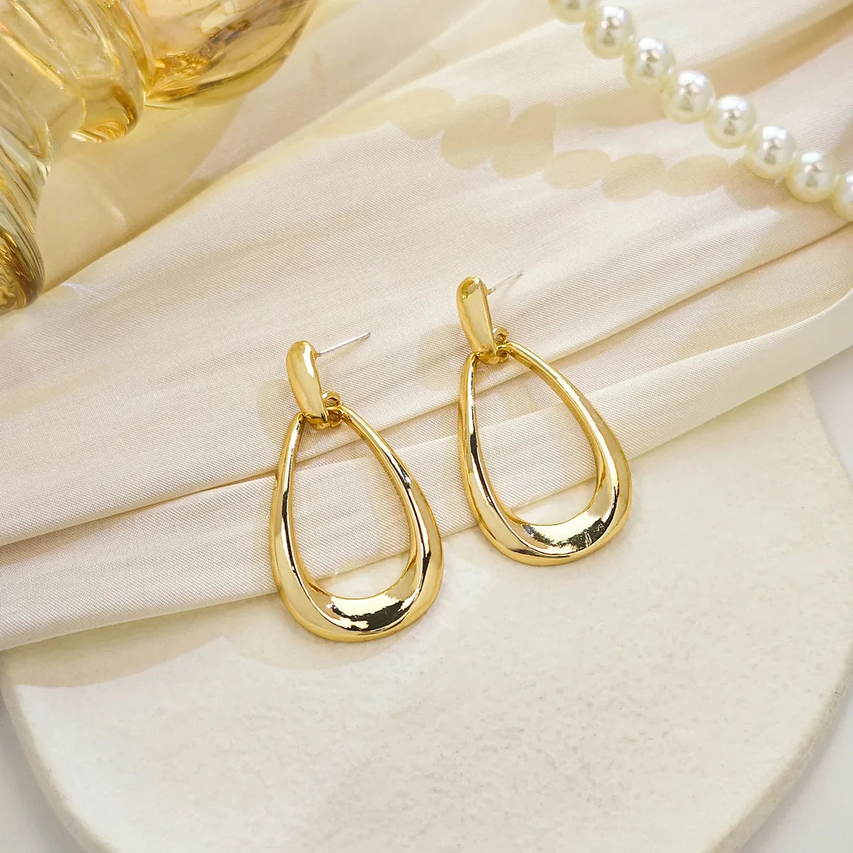 Boucles d'Oreilles Pendantes Rétro Goutte d'Eau or