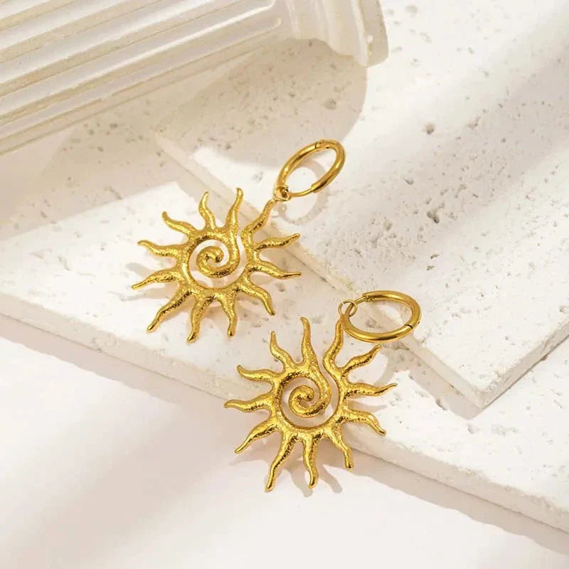 Boucles d'Oreilles Pendantes Soleil or