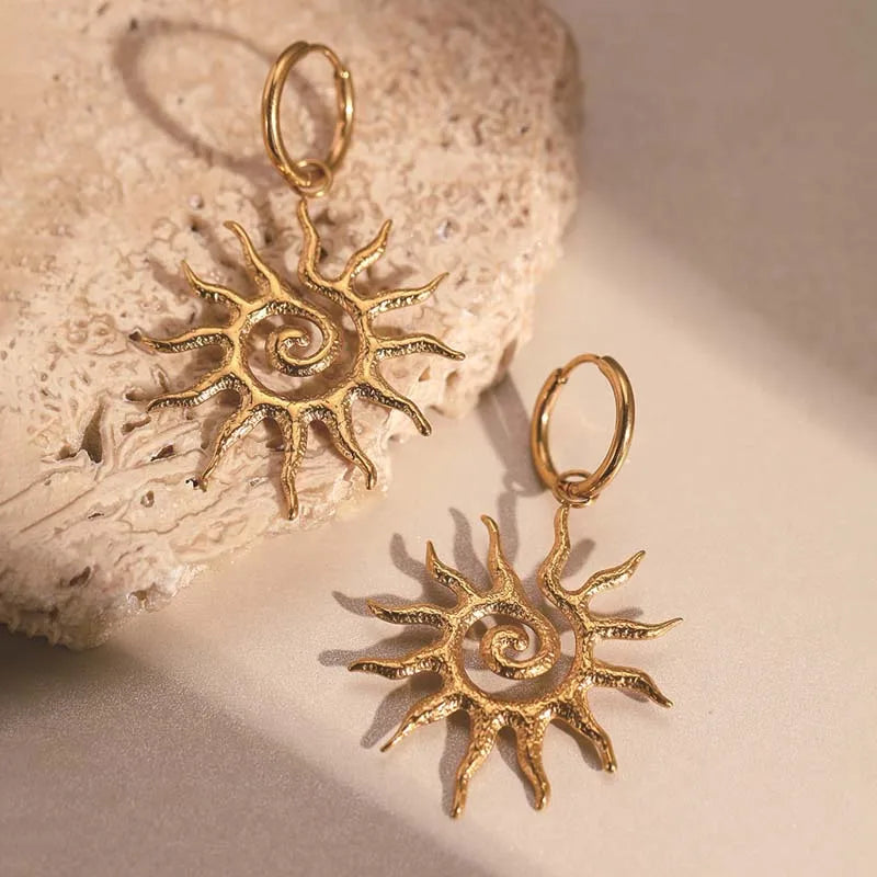 Boucles d'Oreilles Pendantes Soleil or