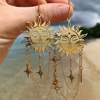 太陽と星のロングピアス