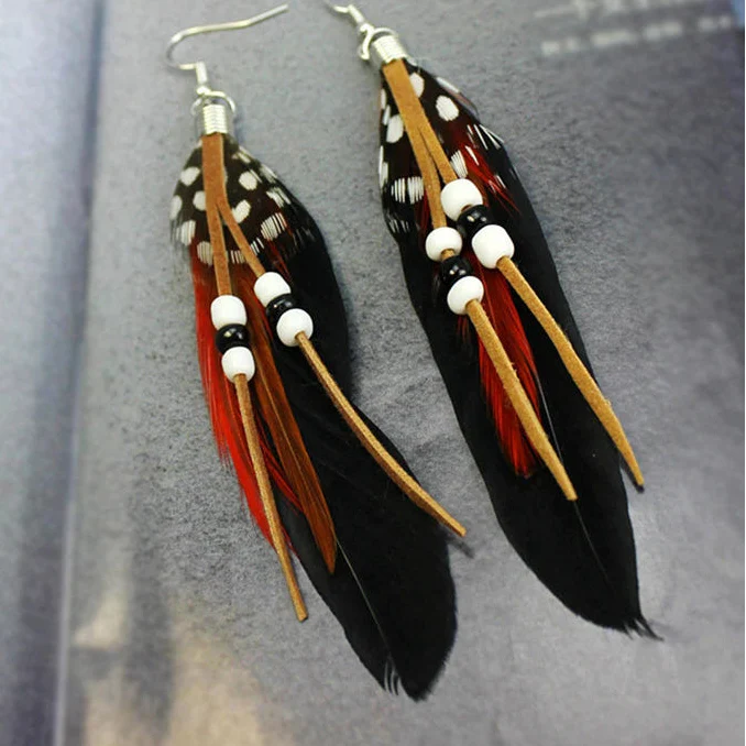 アパッチ風フェザーピアス ブラウン＆レッド