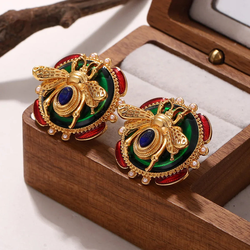 Boucles d'oreilles rondes abeille vert