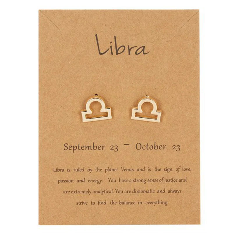 Boucles d'Oreilles Signe du Zodiaque 12 Constellations balance