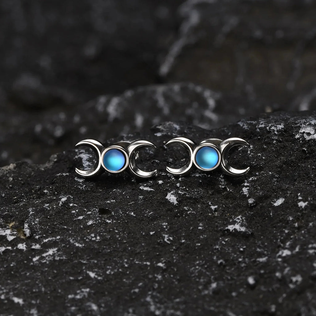 Boucles d'Oreilles Triple Lune Clous Sorcellerie Wiccan Femme