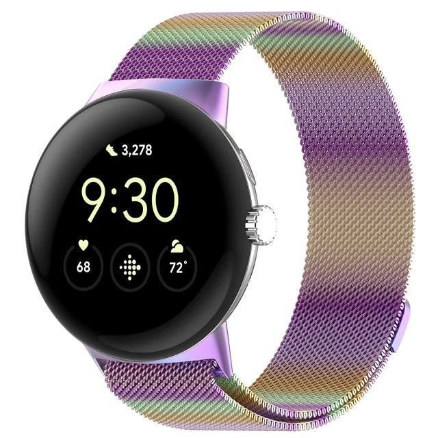Google Pixel Watch 1 & 2 対応 スマートウォッチ用 マグネット式 ミラネーゼステンレススチールブレスレット レインボー