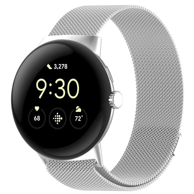Google Pixel Watch 1 & 2 対応 スマートウォッチ用 マグネット式 ミラネーゼステンレススチールブレスレット シルバーグレー
