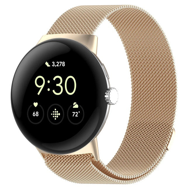 Google Pixel Watch 1 & 2 対応 スマートウォッチ用 マグネット式 ミラネーゼステンレススチールブレスレット シャンパン