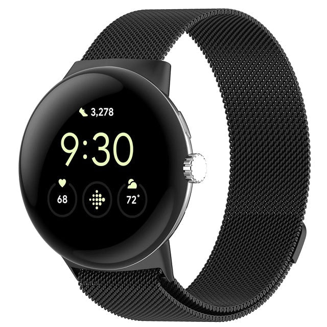 Google Pixel Watch 1 & 2 対応 スマートウォッチ用 マグネット式 ミラネーゼステンレススチールブレスレット ブラック