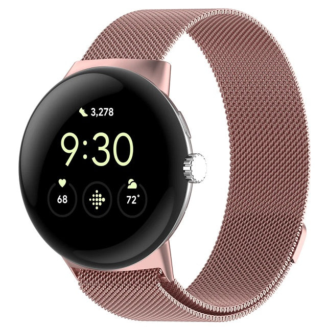 Google Pixel Watch 1 & 2 対応 スマートウォッチ用 マグネット式 ミラネーゼステンレススチールブレスレット ピンク