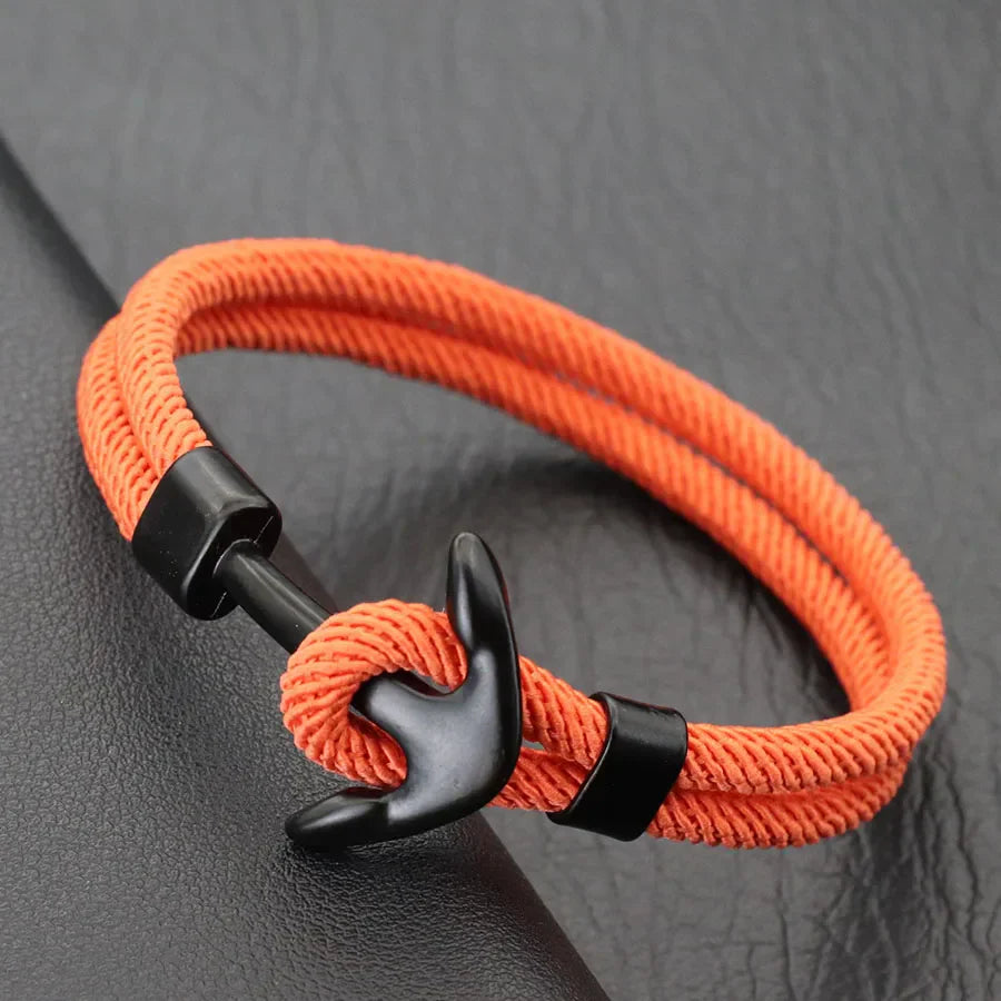 Bracelet ancre noire orange