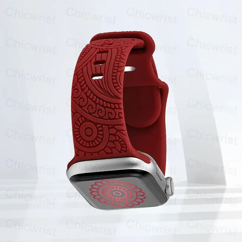 柄入りApple Watchバンド ボルドー