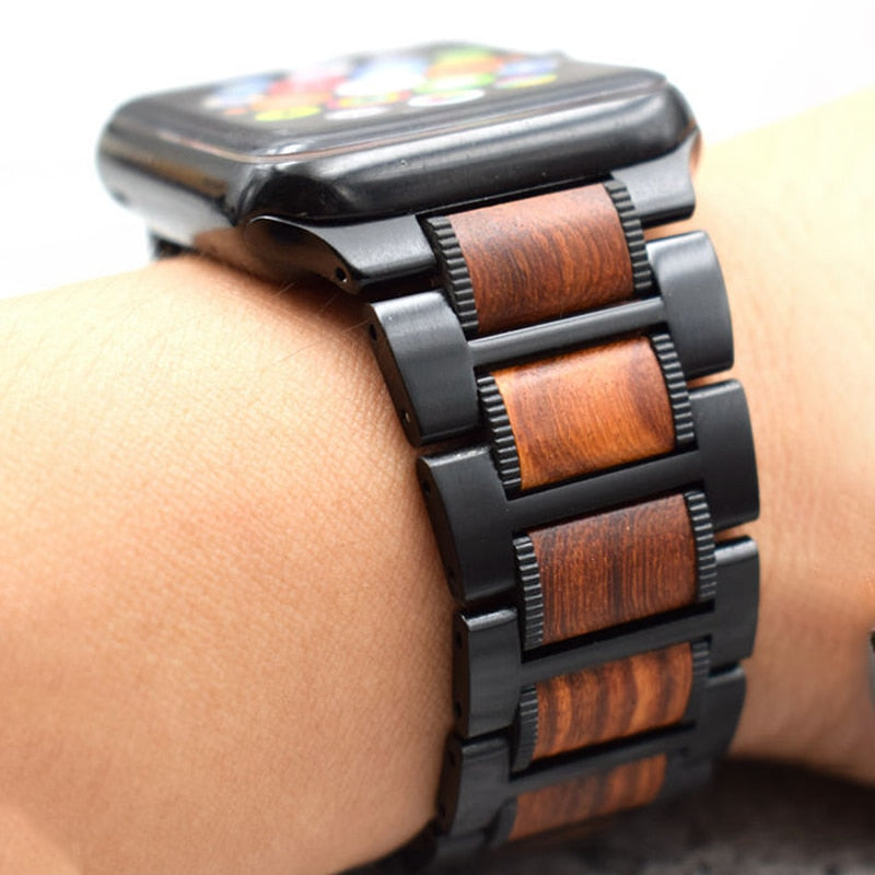Apple Watch用ウッドブレスレット ブラウンとブラック